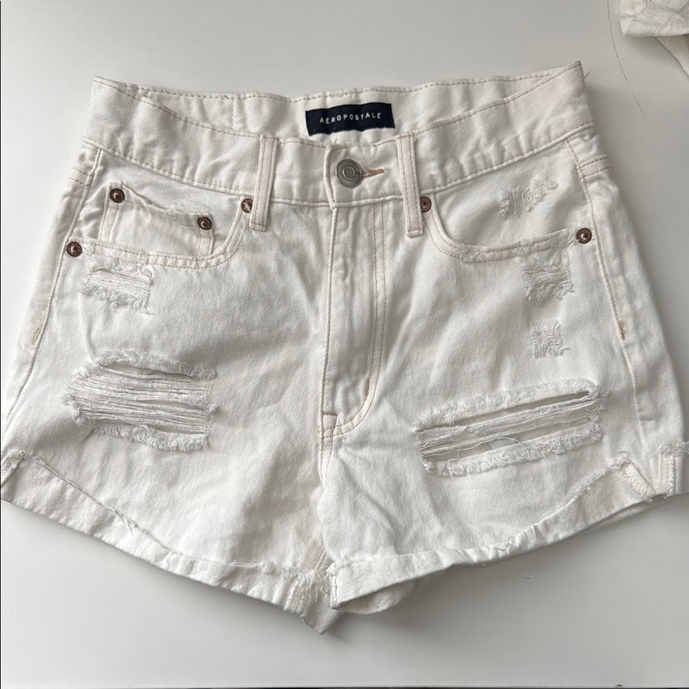 Aeropostale Cream Jean Shorts Distressed Style